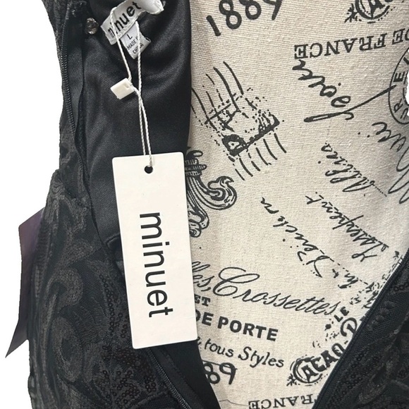 Minuet Petite Black Lace Sequin Halter Feather Hem Mini Dress L NWT - Picture 10 of 10